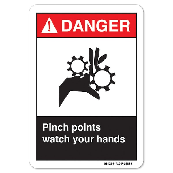 ANSI Danger Sign, Pinch Points Watch Your Hands, 14in X 10in Aluminum, 10" W, 14" L, Landscape